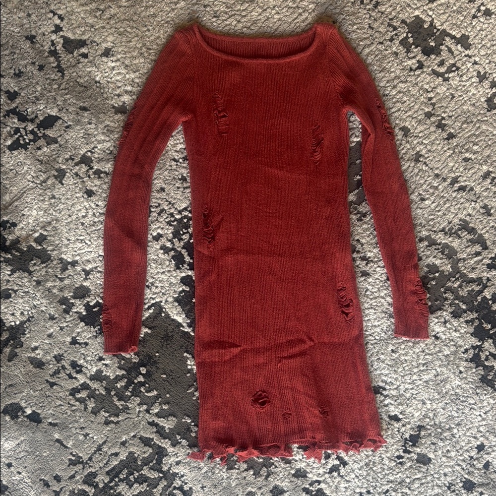 Distressed Maroon Sweater Dress